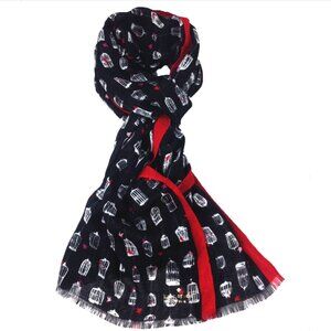 kate spade new york Bird Cages Scarf in Black, Red, and White